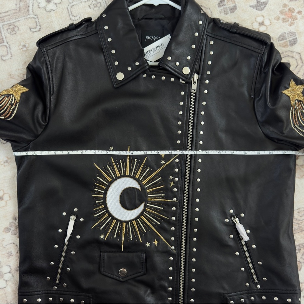 Nasty Gal Real Leather Star and Moon Embroidered Jacket - Picture 12 of 13
